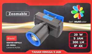 SENTER KEPALA ZOOM AOKI AK-3685A 60WATT - ZOOM JARAK JAUH - SUPER TERANG - CHARGER TYPE C