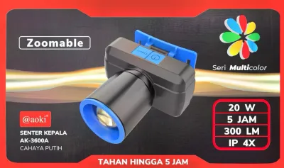 SENTER KEPALA ZOOM AOKI AK-3685A 60WATT - ZOOM JARAK JAUH - SUPER TERANG - CHARGER TYPE C
