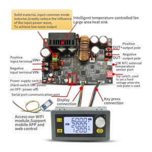 โมดูลแหล่งจ่ายไฟแบบ Step-Down XY6020L DC-DC 20A โมดูลสเต็ปดาสเต็ปดาสเตปดอร์ที่ปรับแรงดันไฟฟ้าได้ตัวควบคุม6-70V ถึง0-60V