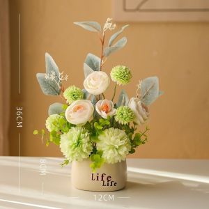 Artificial Rose Flower Vase Set Realistic Silk Bouquet No Maintenance Home Table Wedding Decor