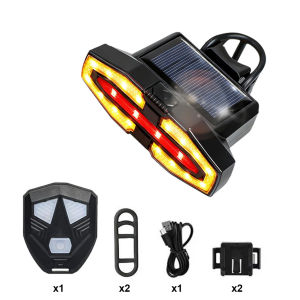 Solar Powered Bike Tail Light with Wireless Remote Control Turn Signals USB C Rechargeable Rear Bicycle Warning Light Waterproof Cycling Safety Blinker for Men