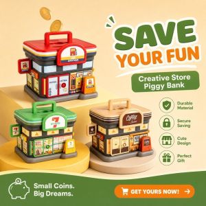 Creative Piggy Bank Coin Bank Money Box Lock Box Plastic Cash Safe Kids Store Design Gift