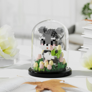 บล็อกตัวต่อดอกไม้พร้อมฝาปิด ทิวลิป สุนัข ออสมันทัส กระต่ายหยก ของขวัญวันเกิด DIY