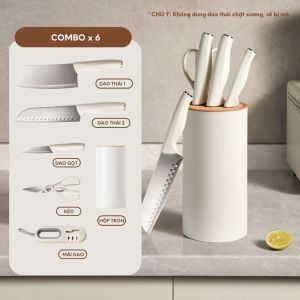 Bộ dao nhà bếp cao cấp kèm ống đựng xinh xắn bộ dao 7 món công nghệ chống gỉ BO