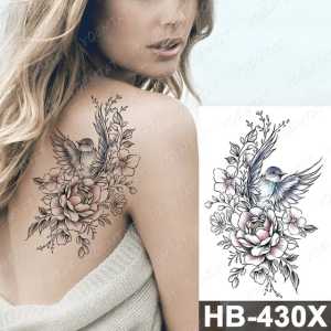 Tato Temporer Tattoo Tatto Temporary Tahan Air Sementara Anti Air Seri HB-430X Motif Burung Pipit Bunga Telang