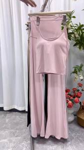 AE Womens yoga set for export includes padded neck-tie tank top and high-waisted quick-dry seamless sports flared pants