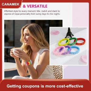 【CANAMEK】 Đàn Hồi Cầu Vồng Đính Cườm Vòng Đeo Tay Cho Phụ Nữ Đầy Màu Sắc Pha Lê Men Bangle Hình Học Đồ Trang Sức Làm Bằng Tay Cho Hàng Ngày Sử Dụng Giản Dị