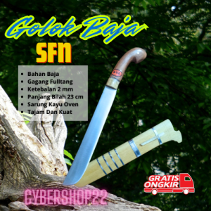 Golok Pemangkas Pohon Baja SFN Gagang Fulltang Panjang 23cm Warna Kayu Original