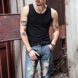 Mens Hot Selling Vest Cotton Fitness Sports Mens Youth Elasticity Breathable Slim Fit Solid Color Summer