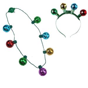 2Pcs Holiday Party LED Headband Christmas Headdress Novelty JingleBells Necklace Holiday Party Adult Decorative Headwear