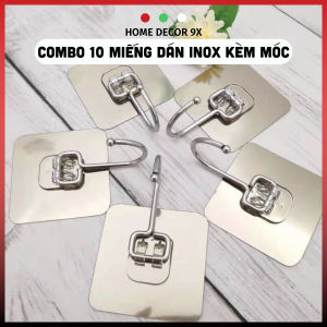 Combo 10 Miếng Dán Bạc Kèm Móc Chịu Lực Siêu Dính Móc Dán Chịu Lực Dán Tường