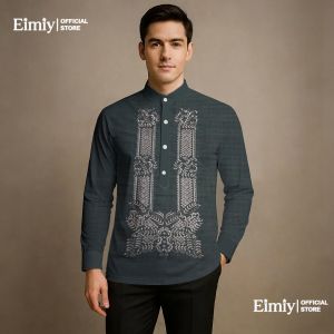 Barong Tagalog Stand Collar Long Sleeves for Men Shirts for Men Barong Tagalog for Man Button Polo Shirts for Men Retro 3D Print Fashion Ethnic Polo Shirts