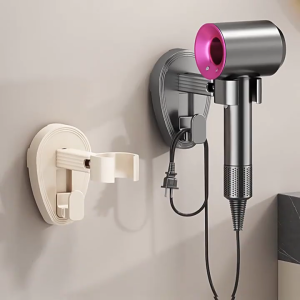 Bathroom Hair Dryer Holder Wall Mounted Suction Cup Organizers 360° Rotation Adjustable Angles ABS Plastic Construction