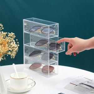 4 Tier Layer Make up Organizer Plastic Drawer Storage Box Transparent Dustproof Sunglasses Cosmetic Desktop Stationery Storage Rack