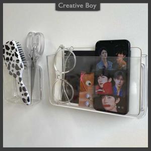 [Creative] Transparent Wall Storage Box Wall-mounted No Punch Bedside Racks Home Key Cosmetic Hanging Wall Mounted Organizer Storage Box
