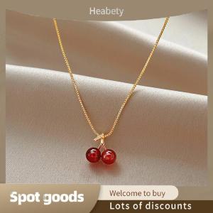 Heabety Fashion European And American Fashion Red Cherry Pendant Necklace Light Luxury Personalized Women Clavicle Chain Jewelry Gift