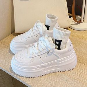 2023 new white rubber shoes for Women Thick bottom Increase height korean shoes