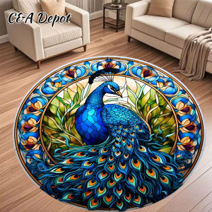 [DIWALI Decorations]Peacock Round Carpets For Living Room Unique Design 3D Peacock Floor Mat Bedroom Decorations Anti slip Floor Mat Home Decor Indian Diwali Decorations Deepavali Decoration items