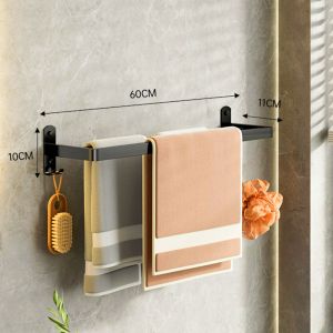L40/50/60/70CM Aluminum Bathroom Towel Rack Double Towel Bar Toilet Bathroom with Hook Storage Rack毛巾架