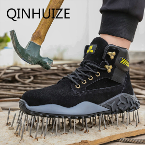 QINHUIZE New safety shoes anti-smash anti-piercing high-top fashion lightweight construction site outdoor work safety boots men