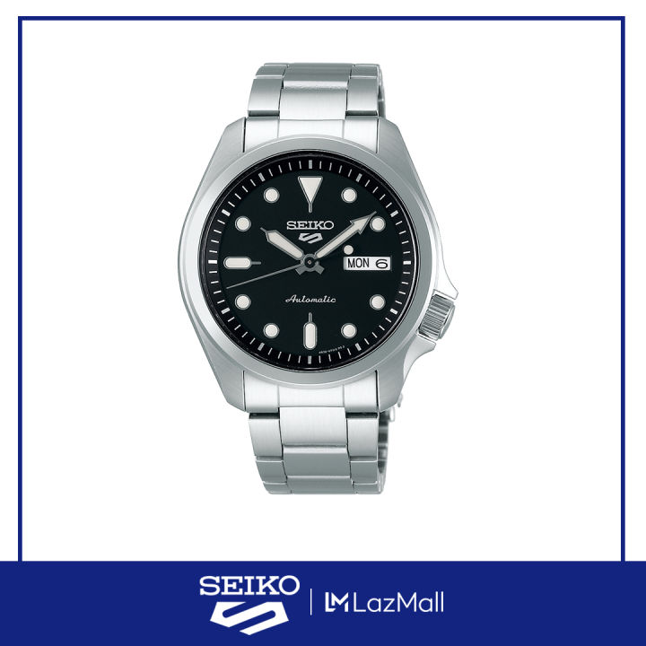 Seiko 5 Sports SRPE55K1 Men s Watch Automatic w Manual Winding Capacity LumiBrite on hands and indexes Black Dial Stainless Band Material Day Date Display Stop seconds hand function 100m Water Resista...