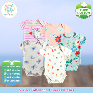 Yoji Baby 5pc Cotton Short Sleeves Onesie Bodysuit Jumpsuit for Baby Girls 0-12 Months Baby Clothes