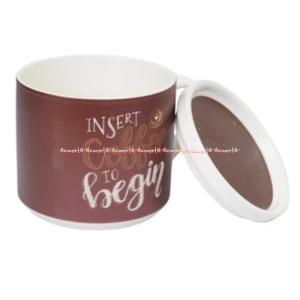 Delicia 410ml White Mug Bust First Coffee Cangkir Putih Coklat Dengan Tutup Mug Coffee Gelas Kopi