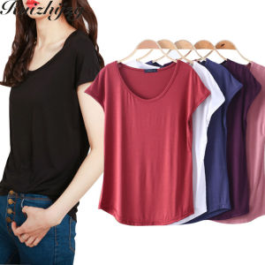 Ruizhijzg Bamboo Fiber T shirt for Women Home Wear Summer Sleeveless Shirt Round neck Top Plain White Pink Modal Cotton Black Dark Blue Green Ladies Slim Tshirt Korean Style