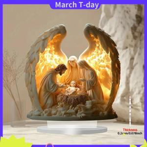 March 2026ใหม่การประสูติของพระเยซูคริสต์วันเกิดฉากคริสต์มาสตั้งโต๊ะกลางโต๊ะ2D อะคริลิคแบนสำหรับตกแต่งบ้านสำนักงานตกแต่งงานปาร์ตี้