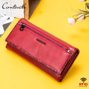 CONTACTS Genuine Leather Long Women Wallets Large Capacity Ladies Clutch Wallets RFID Card Houlder Phone Case Coin Purses Christmas Gift
