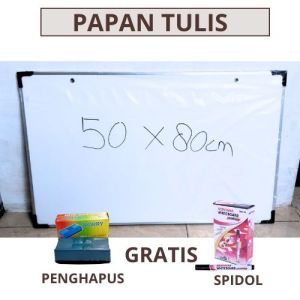 Papan tulis whiteboard 2 sisi (hitam & putih) 50cm x 80cm gratisan spidol dan penghapus