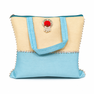 Traditional Womens Ethnic Handbag with Zipper Silk Fabric & Decorative Tassel – Stylish Tote for Festivals Weddings & Daily Use (Pack of 1 Pc)