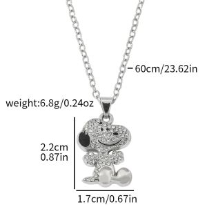 Cartoon Snoopy Full Zircon Necklace Couple Gift Pendant Cartoon Dog Clavicle Chain Valentines Day Necklace