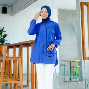 TOP MUAFAQAH | Atasan Wanita VIscose - Bluse Wanita Biru Aletrik Polos