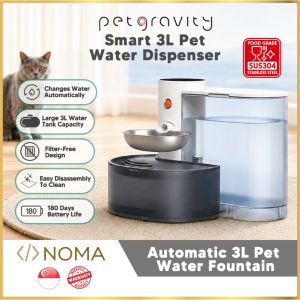 【SG】 petgravity 3L Automatic Cat Dog Water Dispenser Wireless Rechargeable Touch Control SUS304 Stainless Steel Bowl