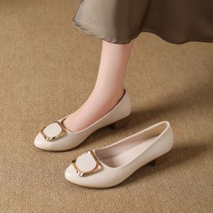Free Shipping Retro Shallow-Toe WomenS Shoes 2026 New Low-Heel Square Buckle Soft Leather Comfortable Commuter Flats