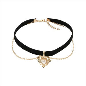 GENENIC Imitation Pearls Girls Women Gifts Jewelry Short Vintage Choker Chain Pendant Heart Necklace Love Heart