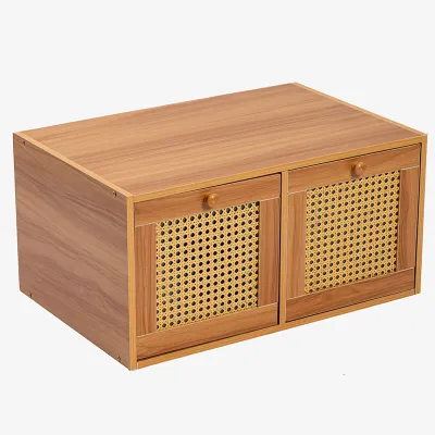 Square Japanese style grid imitation rattan woven bamboo bedside table breathable and anti-corrosion
