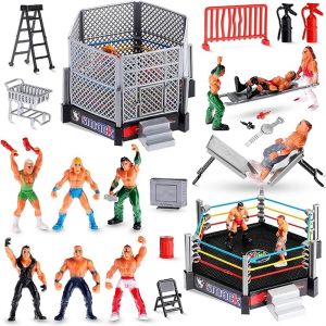 TASTY ZONE Fighting Station Wrestling Toys Wrestler Athlete Arena Cage Wrestling Figure Realistic Accessories Action Figures Gladiator Model Set Battle Game Toy
