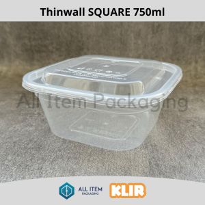 Thinwall KLIR SQUARE 750ml / Kotak Plastik / Kotak Makan isi 25 Pcs