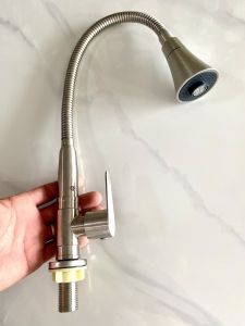 Vòi rửa chén lạnh C-03 thân mềm hàn quốc cao cấp thân đúc inox 304 mờ  - Bảo hành 5 năm