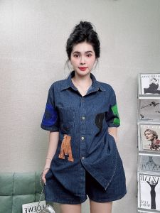 Sét bộ jeans áo somi thêu chữ kèm quần thời trang nữ . ms-158 hàng chất lượng cao bán lẻ giá sỉ.