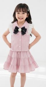 Kids Girl Terno Bowknot Stripe Skort Set For Girls