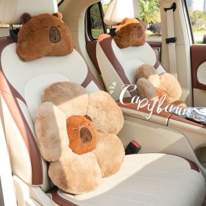 LGJGHJG Cartoon Capybara Car Headrest Brown Comfort Car Seat Decoration Car Interior Decoration Plush Plush Seat Cushion Headrest