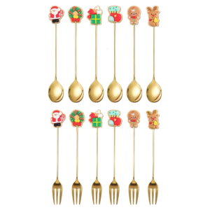 6pcs/set Christmas Spoons Teaspoons Stainless Steel Stirring Spoon for Coffee Tea Soup Sugar Dessert Seasoning Ice Cream