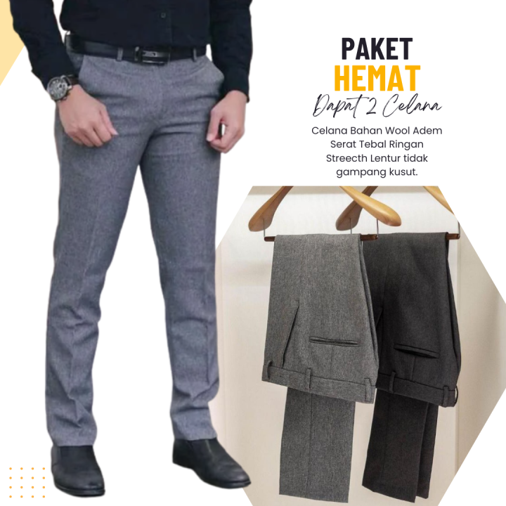 Celana Bahan Pria Wool Paket Hemat Isi 2 Celana Kantor Hitam SlimFit ...