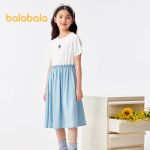 Balabala Cô Gái ĐẦM MÙA HÈ Cho Trẻ Em 2024 Mới em bé lớn Giả Hai Ngọt Ngào In Phong Cách Nước Ngoài S