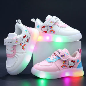 Kids Girls School Hello Kitty Kuromi Cartoon shoes for kids girl easy soft students Casual Sneakers Sports shoes for kids LED white school shoes