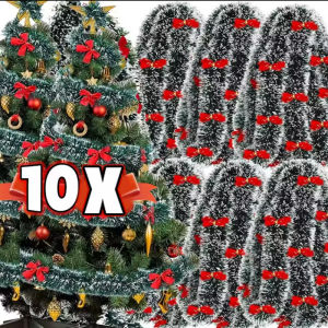 10Pcs Christmas Garland Christmas Tree Window Decoration Garland Snow and Green Ribbon Xmas Garland Decor Christmas Ornament