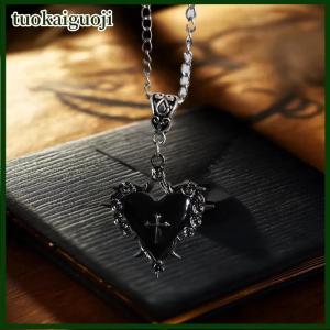 tuokaiguoji Gothic Death Cross Necklace For Women Man Fashion Witch Jewelry Accessories Gift Thorn Rose Red Heart Pendant Choker New